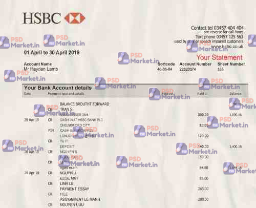 HSBC Bank Statement Template 2 HSBC Bank Statement Template - Image 2