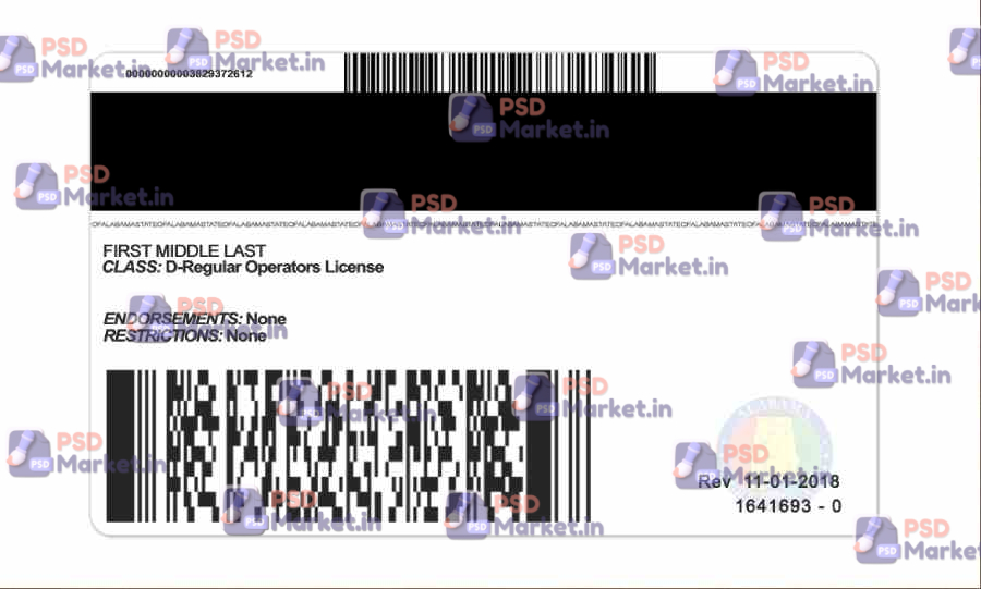 Alabama Drivers License (Front & Back) Template (V2) 2 Alabama Drivers License (Front & Back) Template (V2) - PSDMarket.in