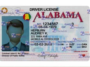 Alabama Drivers License (Front & Back) Template (V2) - PSDMarket.in