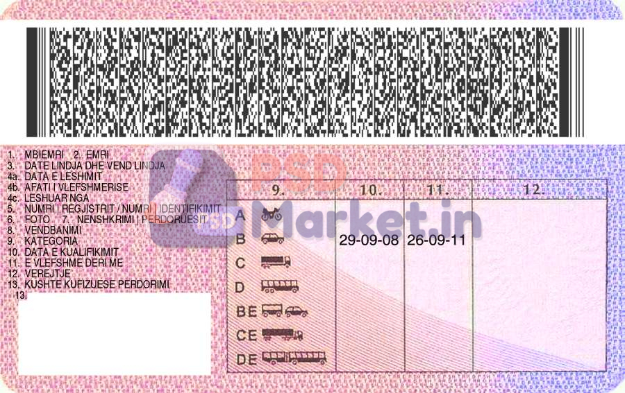 Albania Driving Licence Template 2 Albania Driving Licence Template - Image 2
