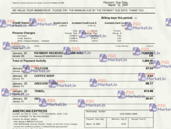Amex Card Account Statement Template - PSDMarket.in
