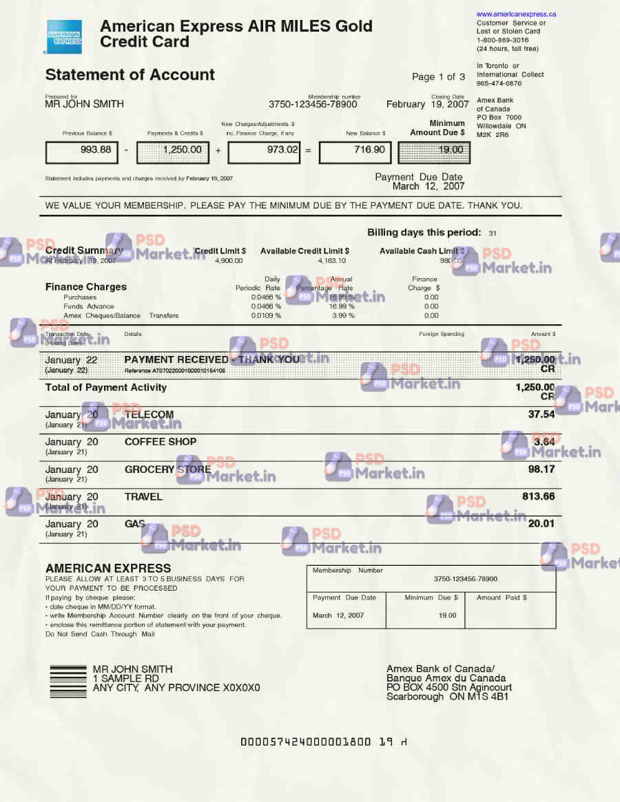 Amex Card Account Statement Template 1 Amex Card Account Statement Template - PSDMarket.in