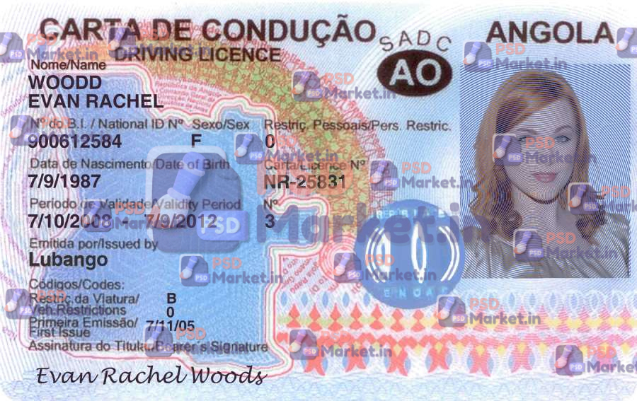 Angola Driving Licence Template 1 Angola Driving licence psd template - PSDMarket.in