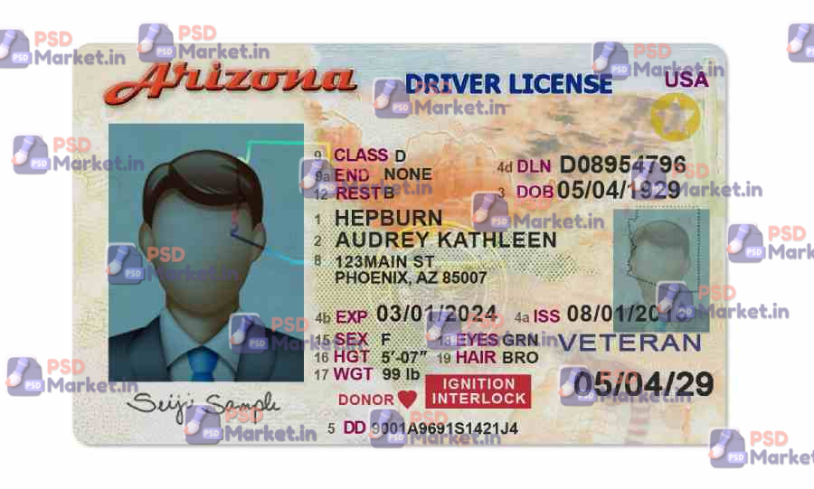 Arizona Driver License (Front & Back) Template 1 Arizona Driver License (Front & Back) Template - PSDMarket.in