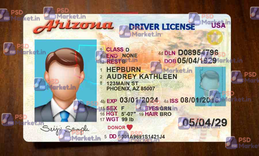 Arizona Driver License (Front & Back) Template v2 1 Arizona Driver License (Front & Back) Template v2 - PSDMarket.in