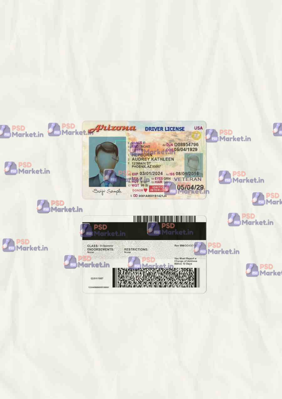 Arizona Driver License Template (scan) 1 Arizona Driver License Template (scan) - PSDMarket.in