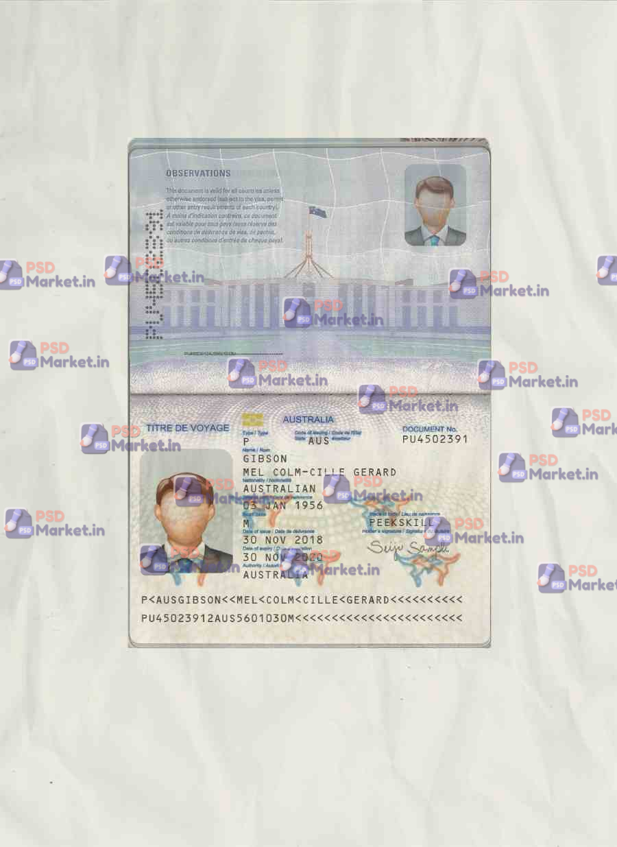 Australia Passport Template 1 Australia Passport Template v1 - PSDMarket.in