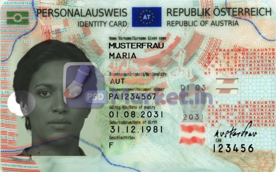 Austria ID Card (Front & Back )PSD Template V2 1 Austria ID Card (Front & Back )PSD Template V2 - front - PSDMarket.in