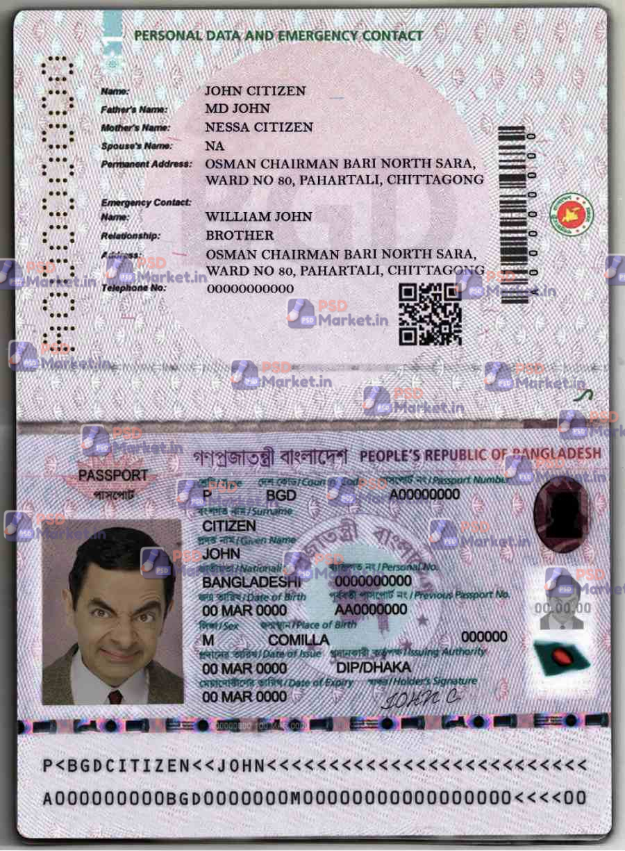 Bangladesh E-Passport (2020-present) Template 1 Bangladesh E-passport (2020-present) - PSDMarket.in
