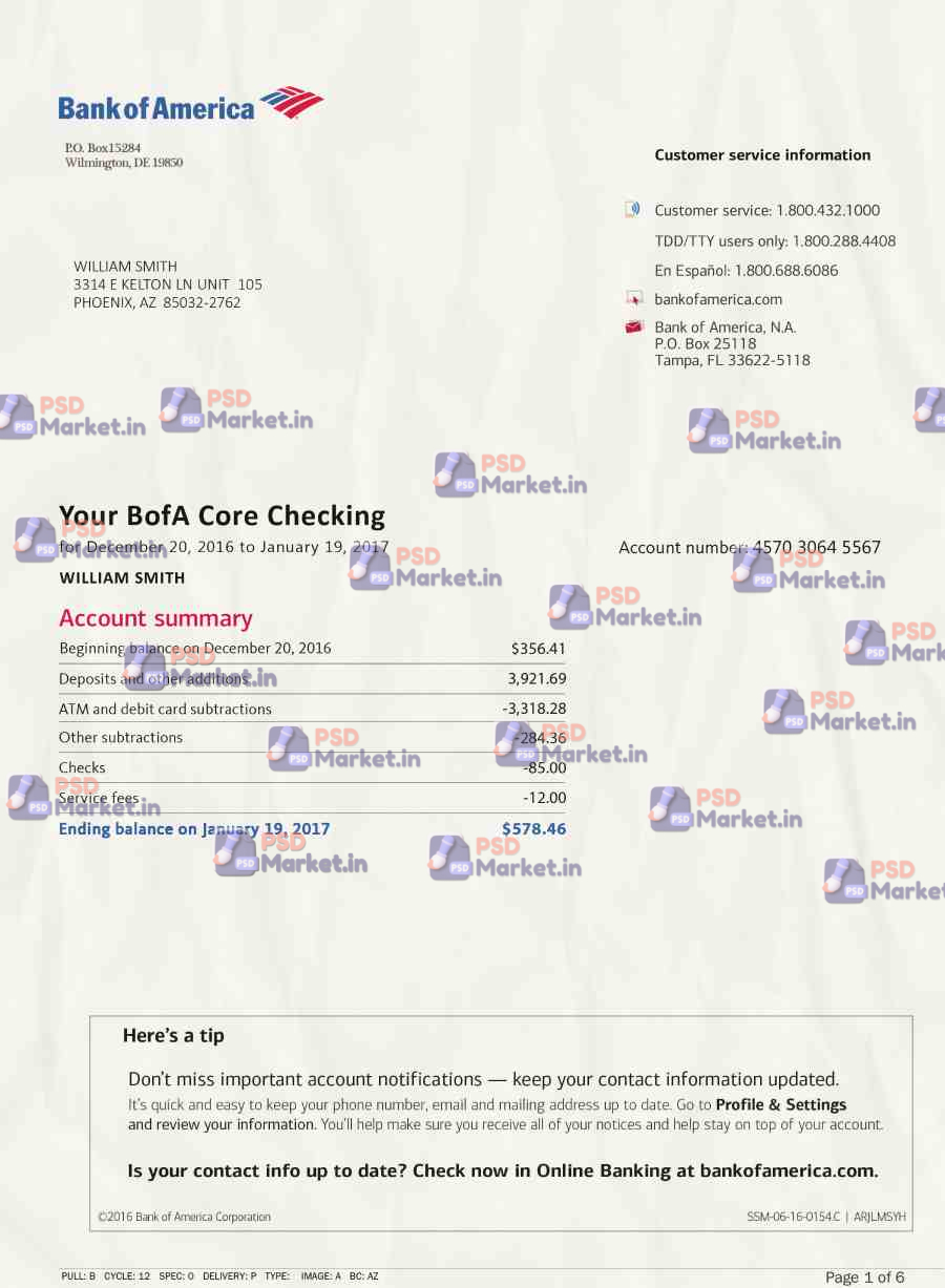 Bank of America Statement Template 1 Bank of America Statement Template - PSDMarket.in