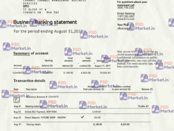 Bank of Montreal Statement Template - PSDMarket.in