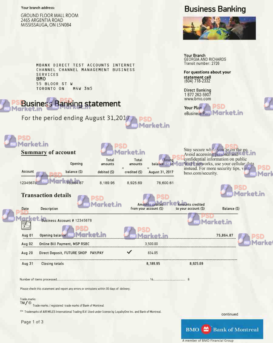 Bank of Montreal Statement Template 1 Bank of Montreal Statement Template - PSDMarket.in