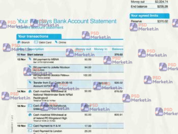 Barclay Bank Statement Template - PSDMarket.in