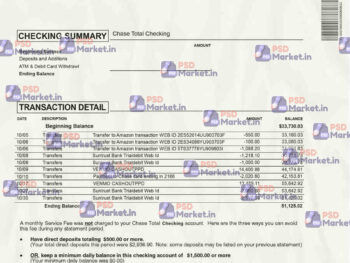 Chase Account Statement Template - PSDMarket.in