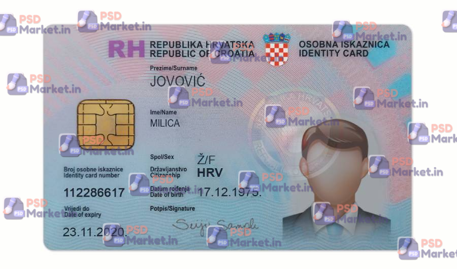 Croatia ID Card (Front & Back)Template 1 Croatia ID Card (Front & Back)Template