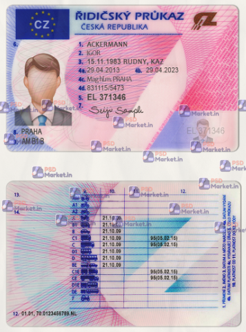 Czech Republic, Czechia Driving Licence Template (scan) 1 Czech Republic, Czechia Driving Licence Template (scan)