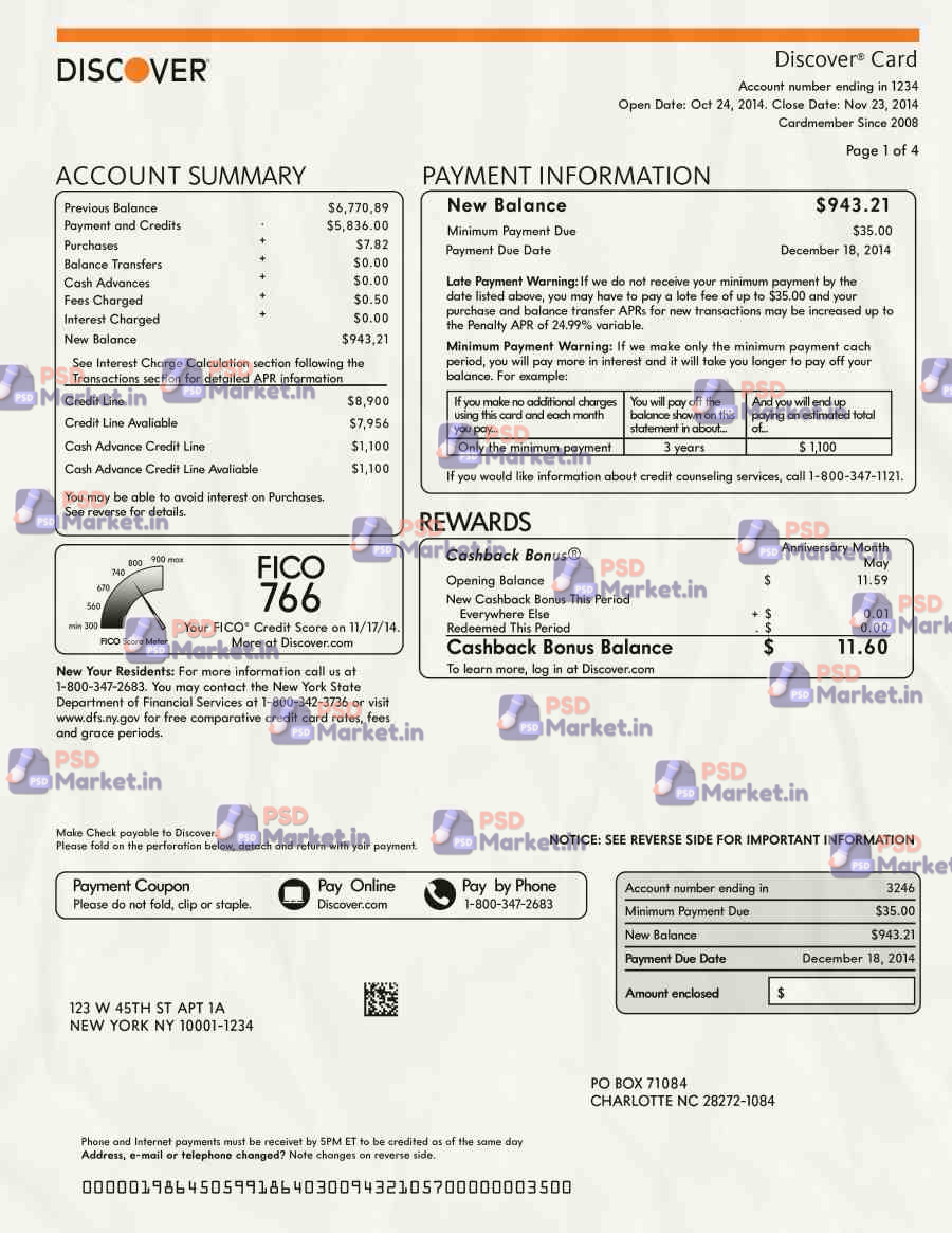 Discover Card Statement Template 1 Discover Card Statement Template - PSDMarket.in