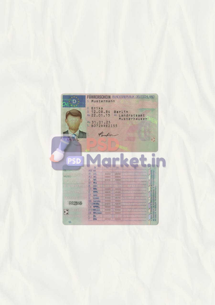 Germany Driving Licence Template (scan) 1 Germany Driving Licence Template (scan) - PSDMarket.in