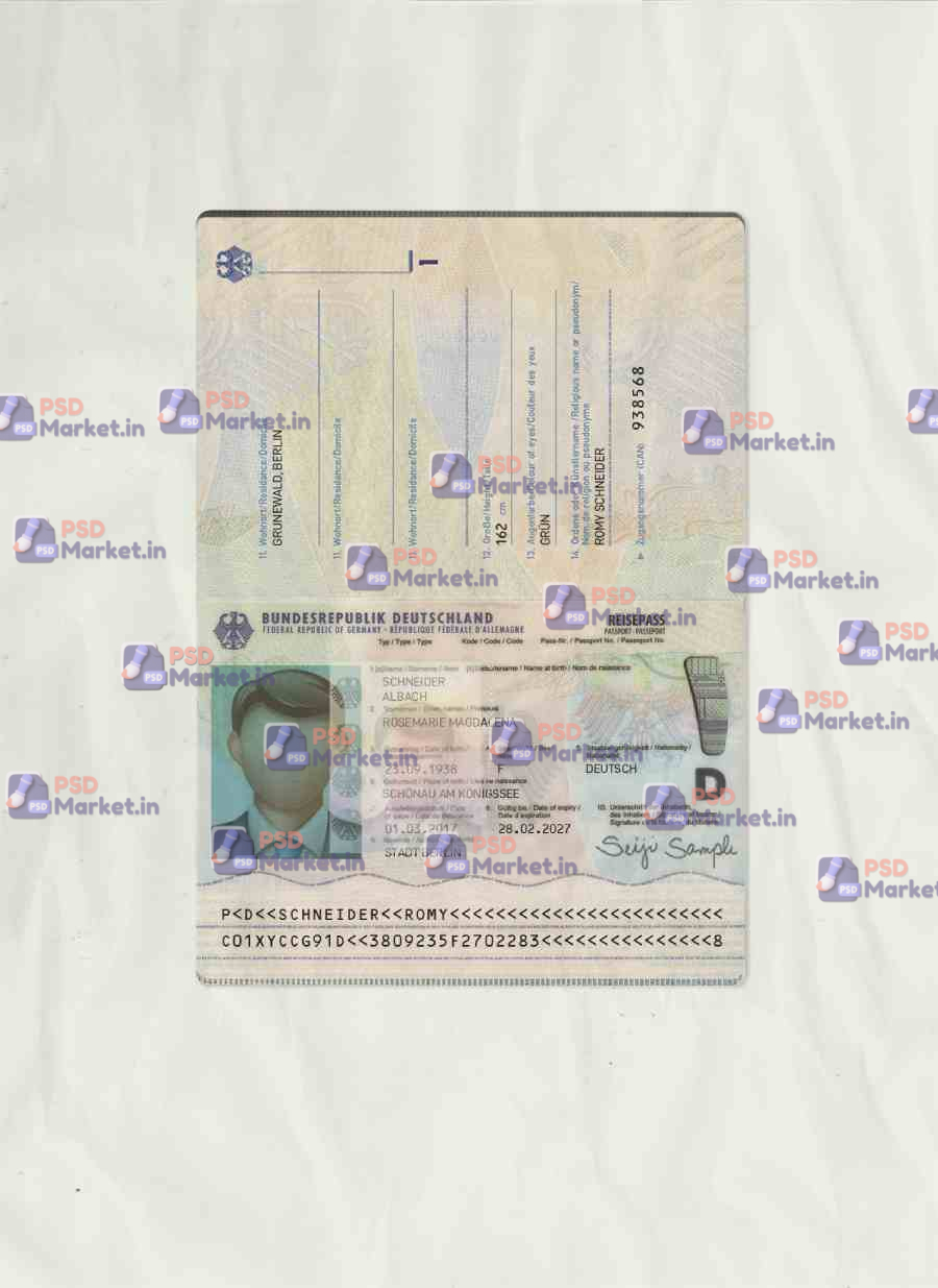Germany Passport Template (V2) 1 Germany Passport Template (V2) - PSDMarket.in