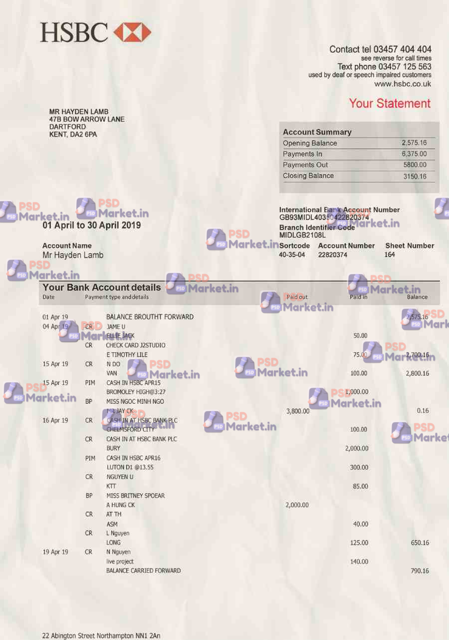 HSBC Bank Statement Template 1 HSBC Bank Statement Template - PSDMarket.in