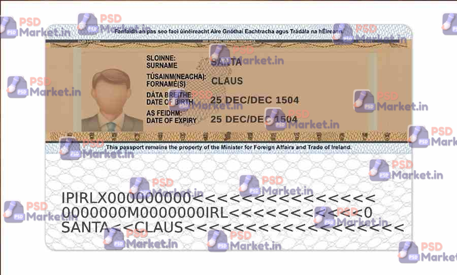 Ireland ID Card (Front & Back) Template 2 Ireland ID Card (Front & Back) Template - PSDMarket.in - Back