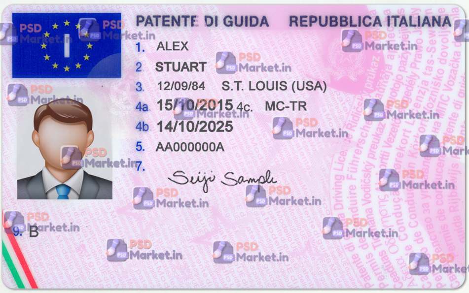 Italy Driving Licence (Front & Back) Template 1 Italy Driving Licence (Front & Back) Template