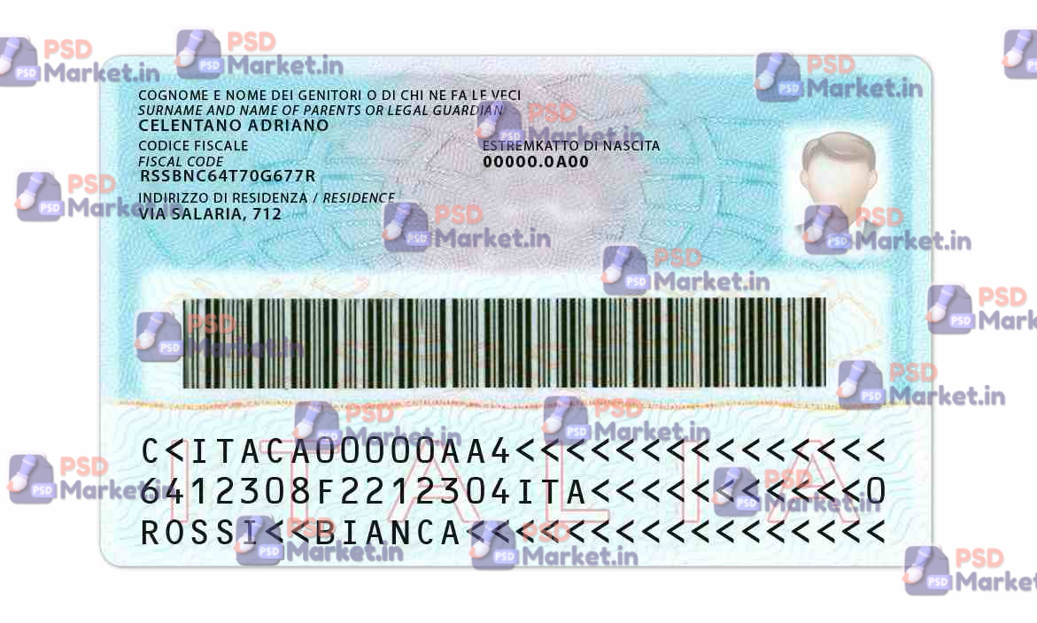 Italy ID Card (Front & Back) Template 2 Italy ID Card (Front & Back) Template - PSDMarket.in - Back