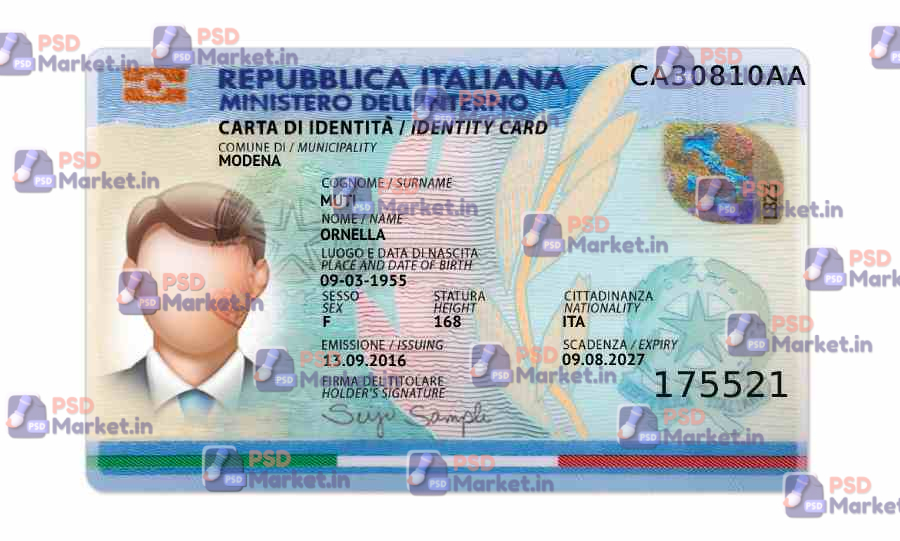 Italy ID Card (Front & Back) Template 1 Italy ID Card (Front & Back) Template - PSDMarket.in - Front