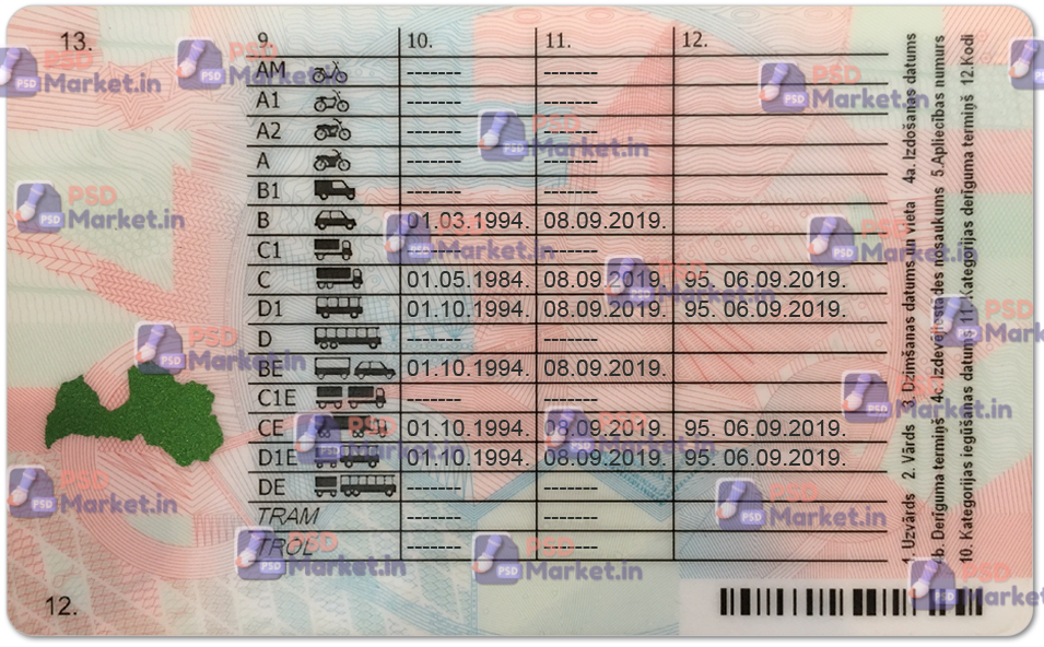 Latvia Driving Licence (Front & Back) Template 2 Latvia Driving Licence (Front & Back) Template - Image 2