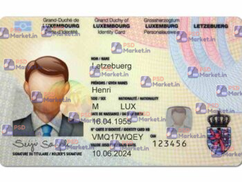 Luxembourg ID Card (Front & Back) Template - PSDMarket.in - Front