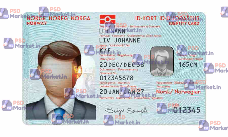 Norway ID Card (Front & Back) Template 1 Norway ID Card (Front & Back) Template - PSDMarket.in