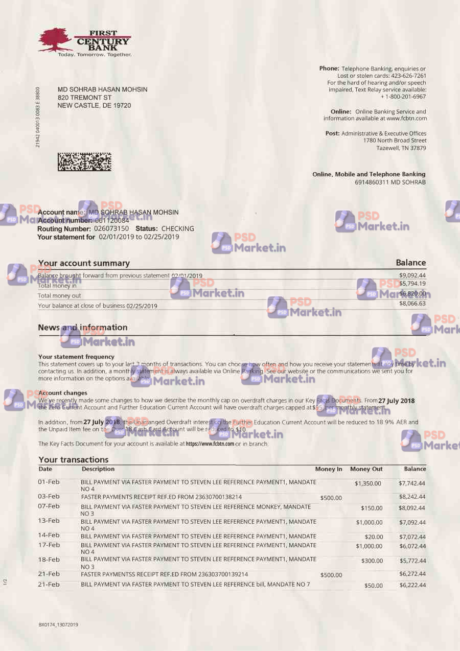Payoneer ban First Century Bank Statement Template 1 Payoneer ban -First Century Bank - PSDMarket.in