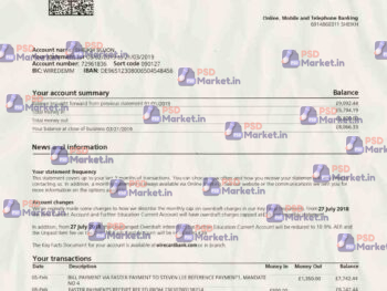Payoneer bank Wire card bank statement Template - PSDMarket.in