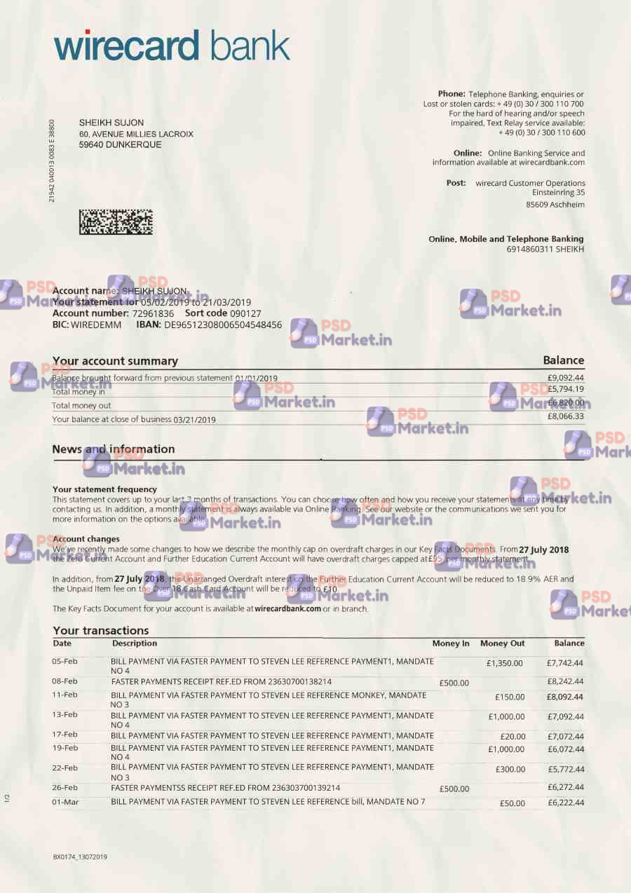 Payoneer bank Wire card bank statement Template 1 Payoneer bank Wire card bank statement Template - PSDMarket.in