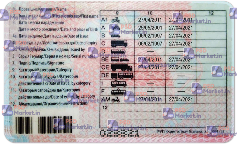 Belarus Driving Licence (Front & Back) Template 2 Belarus Driving Licence (Front & Back) Template - Image 2