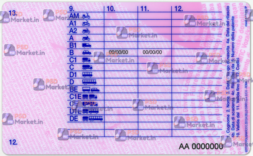 Italy Driving Licence (Front & Back) Template 2 Italy Driving Licence (Front & Back) Template - Image 2