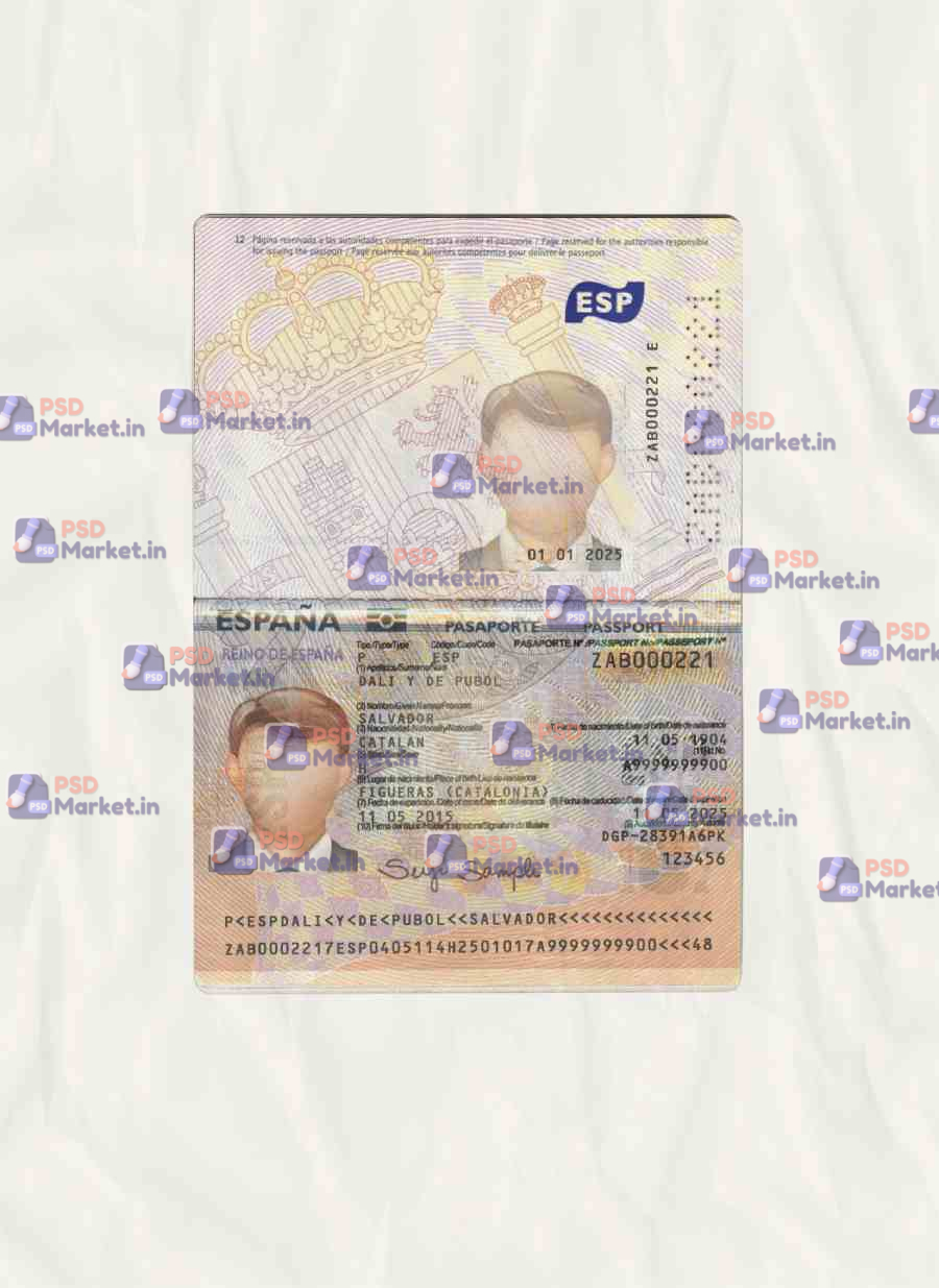 Spain NEW version Passport Template 1 Spain NEW version Passport Template - PSDMarket.in