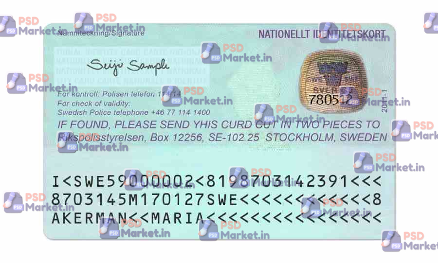 Sweden ID Card (Front & Back) Template 2 Sweden ID Card (Front & Back) Template