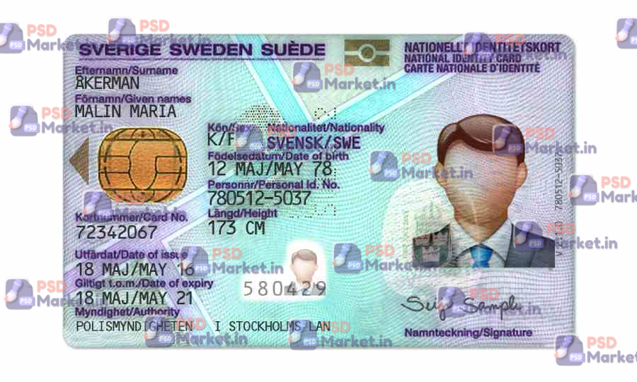Sweden ID Card (Front & Back) Template 1 Sweden ID Card (Front & Back) Template