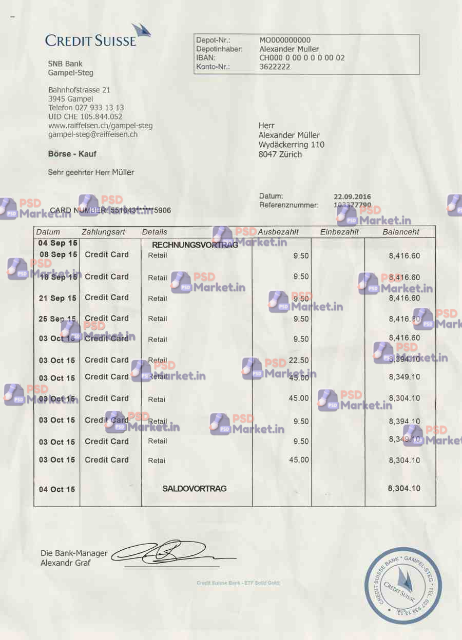Swiss Bank Statement Template 1 Swiss Bank Statement Template - PSDMarket.in