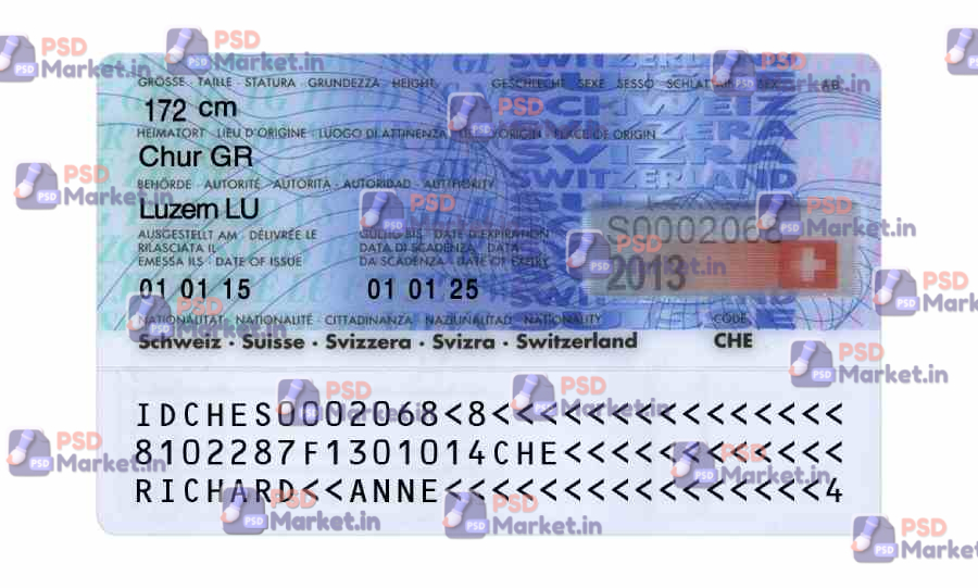 Switzerland ID Card (Front & Back) Template 2 Switzerland ID Card (Front & Back) Template - PSDMarket.in