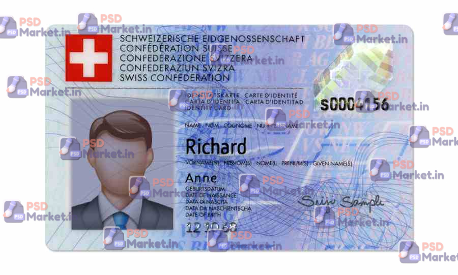 Switzerland ID Card (Front & Back) Template 1 Switzerland ID Card (Front & Back) Template - PSDMarket.in