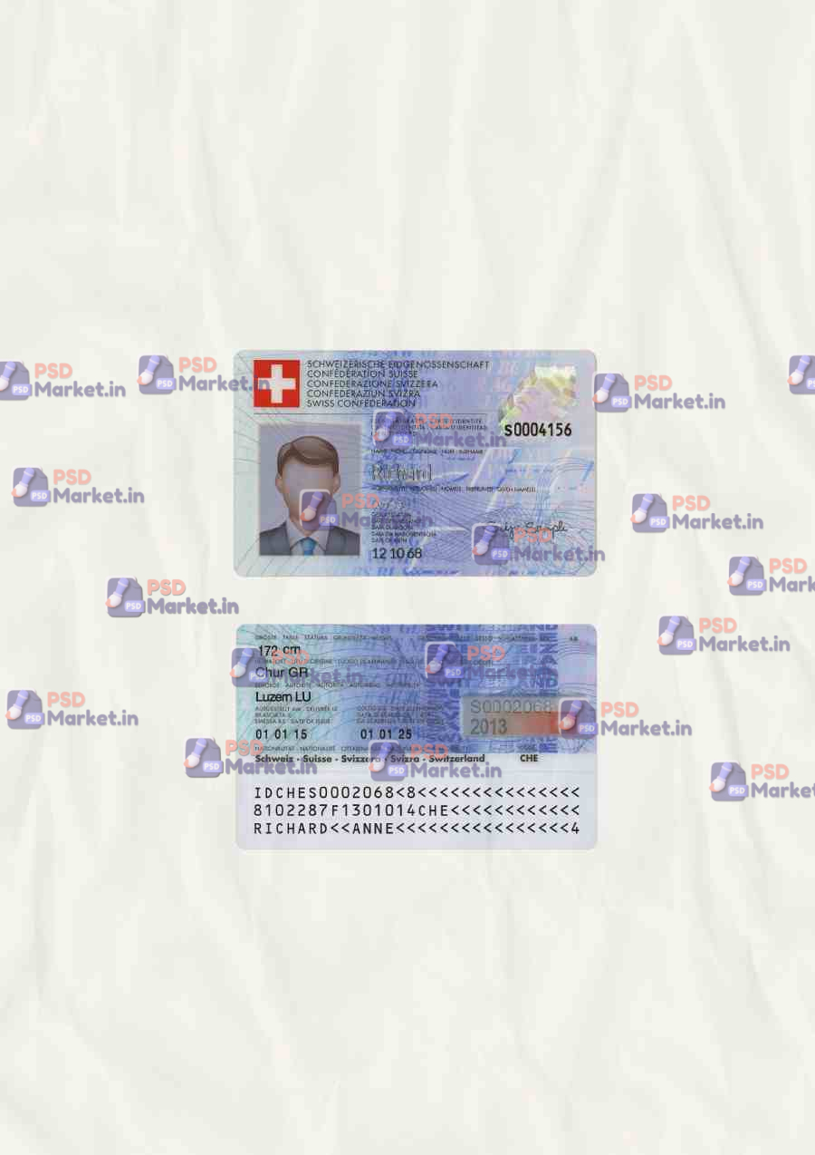 Switzerland ID Card Template (scan) 1 Switzerland ID Card Template (scan) - PSDMarket.in