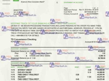 TD Bank Statement Template - PSDMarket.in
