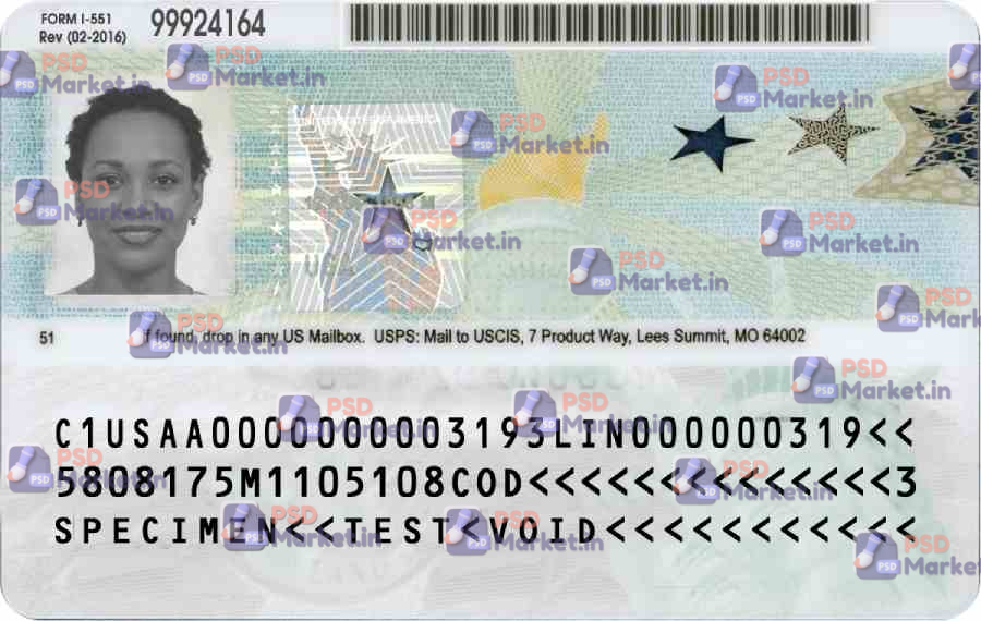 USA Green Card (Front & Back) Template 2 USA Green Card (Front & Back) Template - PSDMarket.in