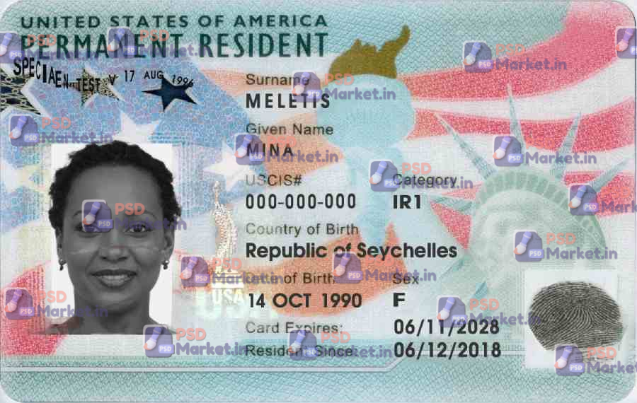 USA Green Card (Front & Back) Template 1 USA Green Card (Front & Back) Template - PSDMarket.in