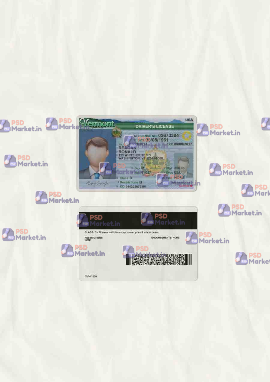 Vermont Driver License Template (scan) 1 Vermont Driver License Template (scan) - PSDMarket.in