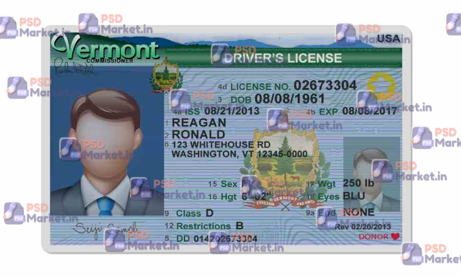 Vermont Driver License(Front & Back) Template v1 1 Vermont Driver License(Front & Back) Template v1 - PSDMarket.in