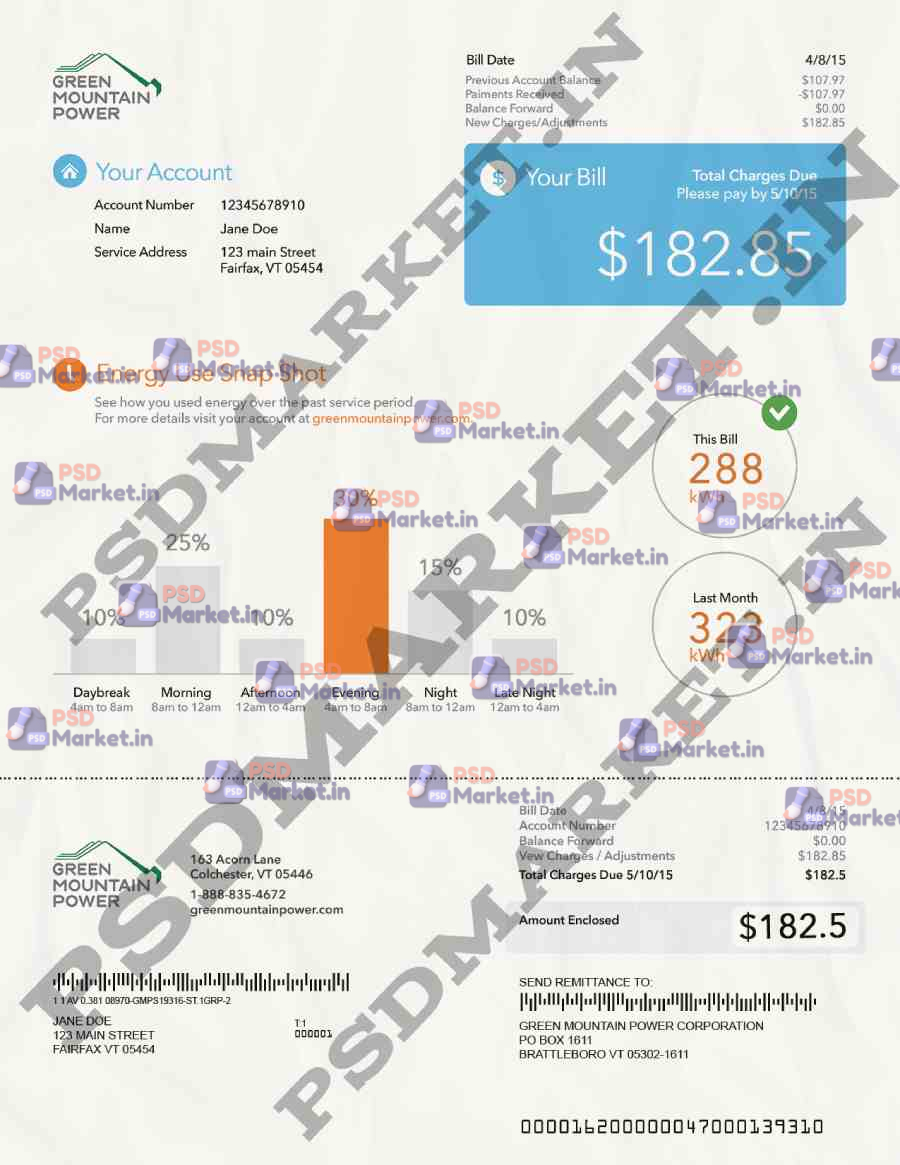 Vermont Electricity Bill Template 1 Vermont Electricity Bill Template - PSDMarket.in