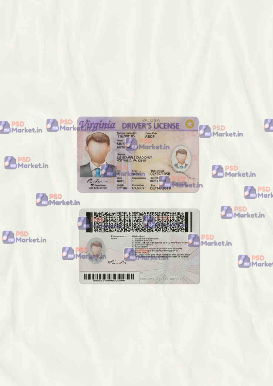 Virginia Driver License Template (scan) 1 Virginia Driver License Template (scan) - PSDMarket.in